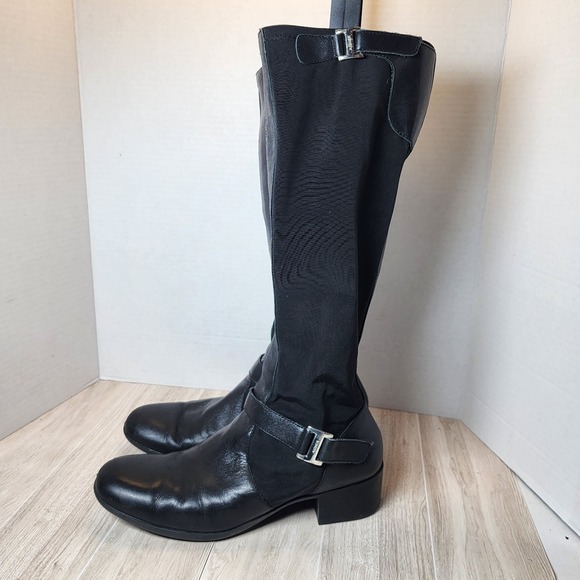 Etienne Aigner Shoes - Etienne Aigner Boots Women's SIZE  6.5 Black Roping  Riding Buckles Heel